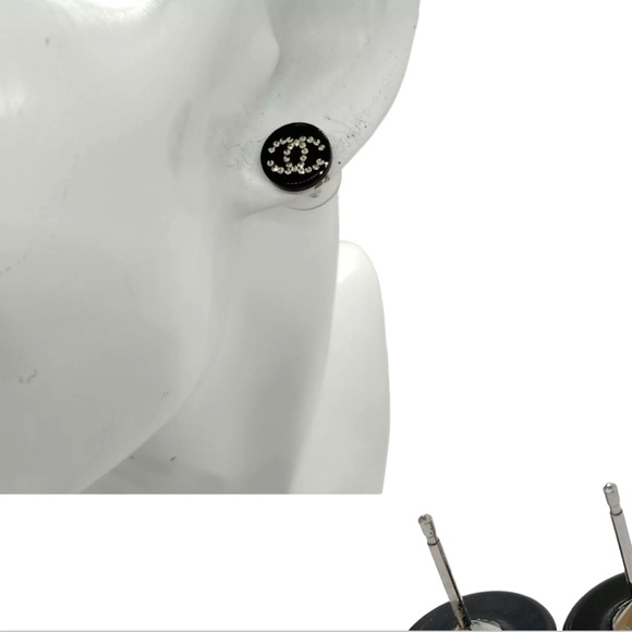 Chanel Earrings Black with Silver Rhinestones (Pierced Ears) Resin - Picture 6 of 6